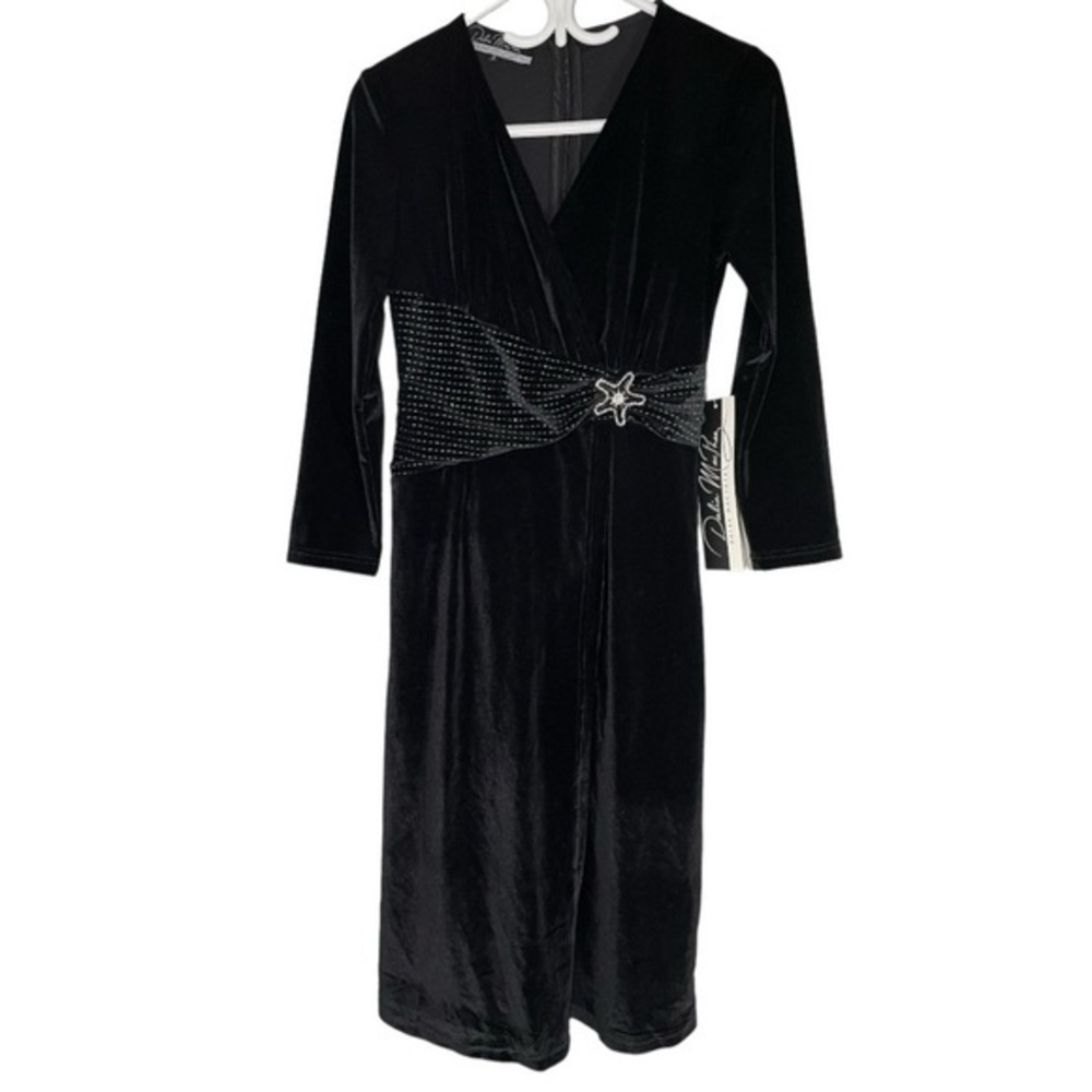 NWT Dalia Macphee Black Verlour Wrap Mini Dress size S